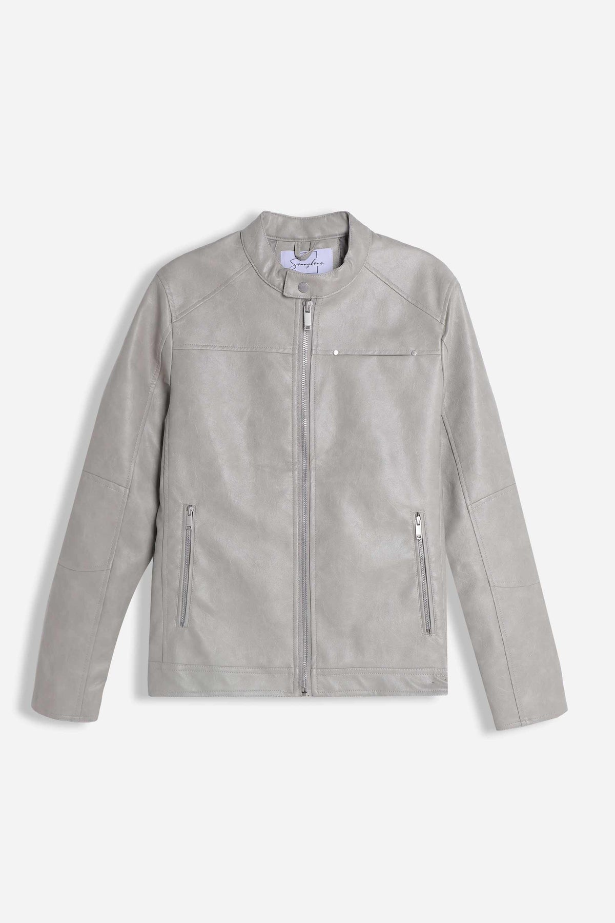 GIUBBOTTO BIKER EFFETTO PELLE GRIGIO CHIARO