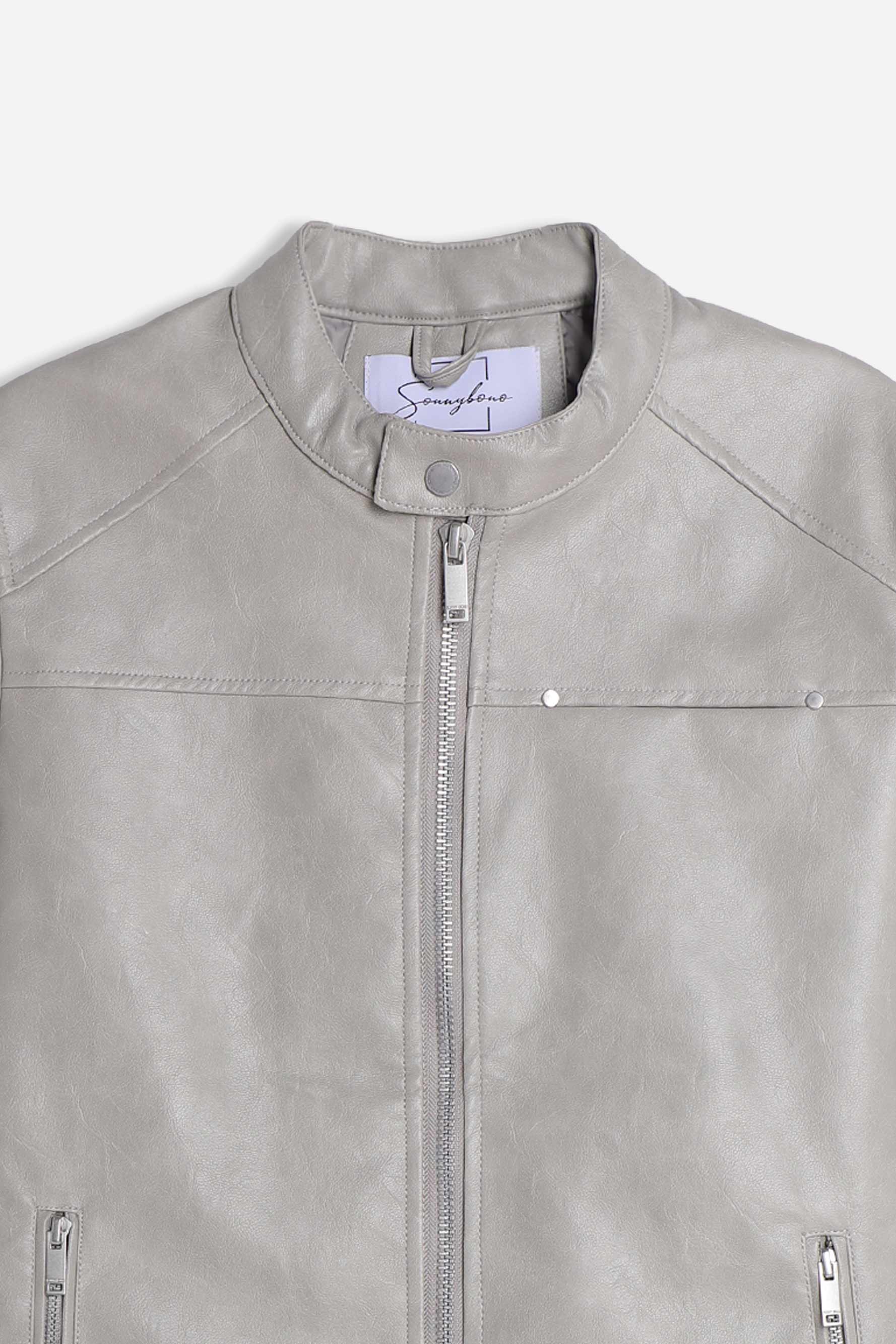 GIUBBOTTO BIKER EFFETTO PELLE GRIGIO CHIARO