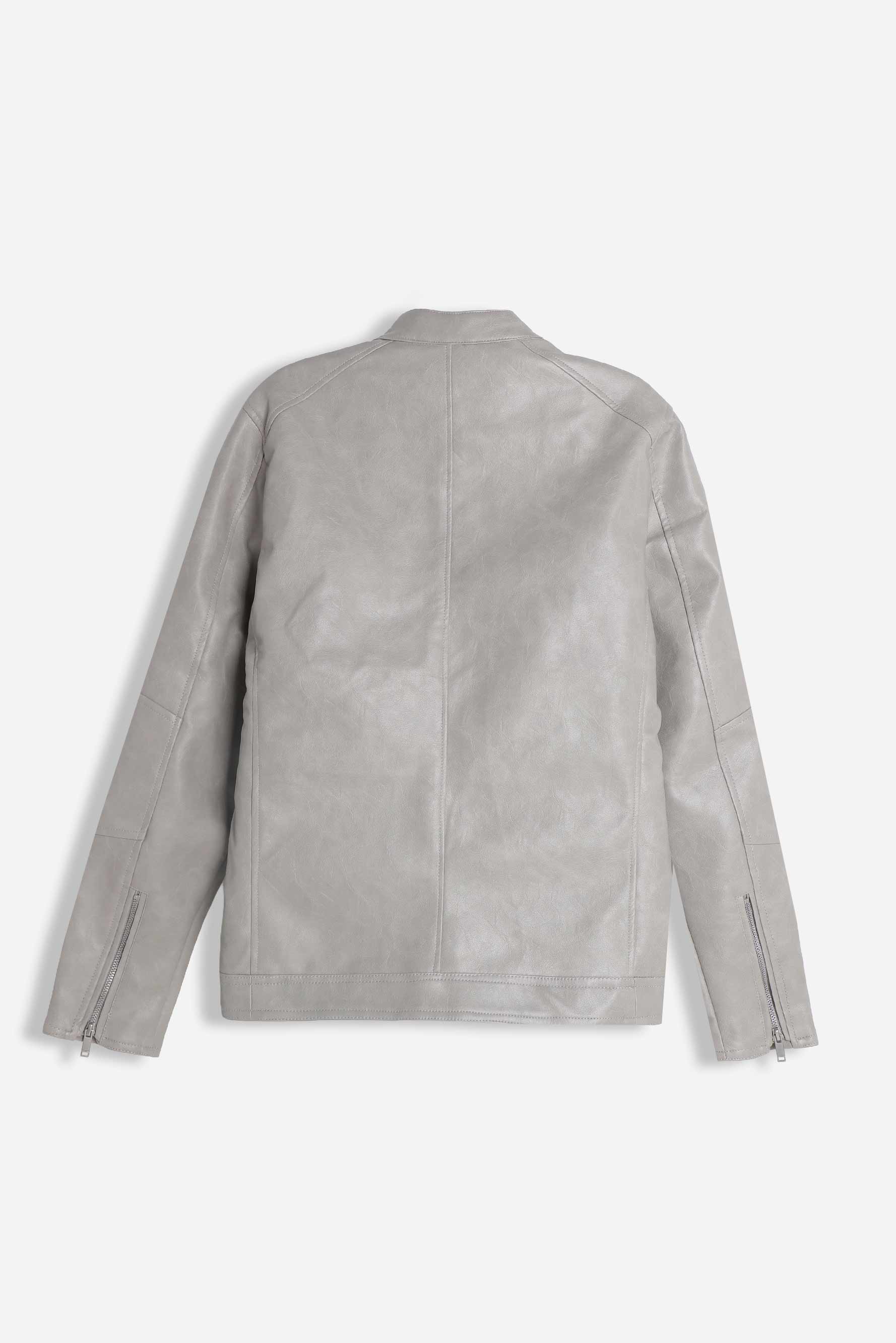 GIUBBOTTO BIKER EFFETTO PELLE GRIGIO CHIARO
