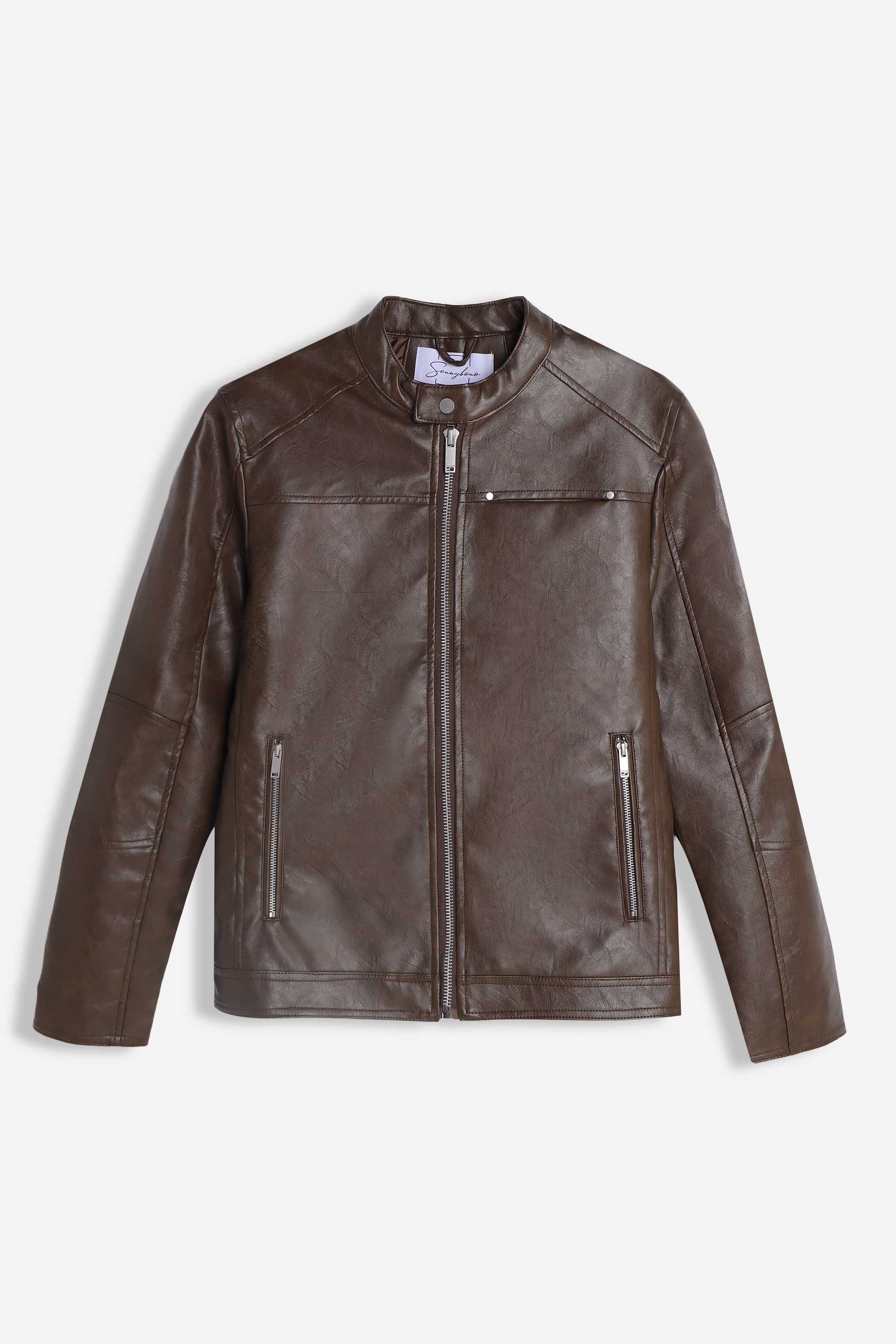 GIUBBOTTO BIKER EFFETTO PELLE MORO