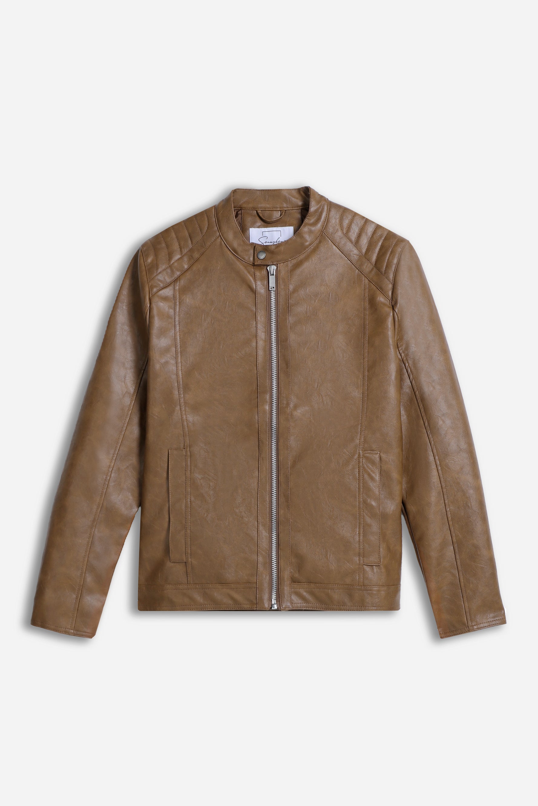 GIUBBOTTO BIKER SIMILPELLE COGNAC