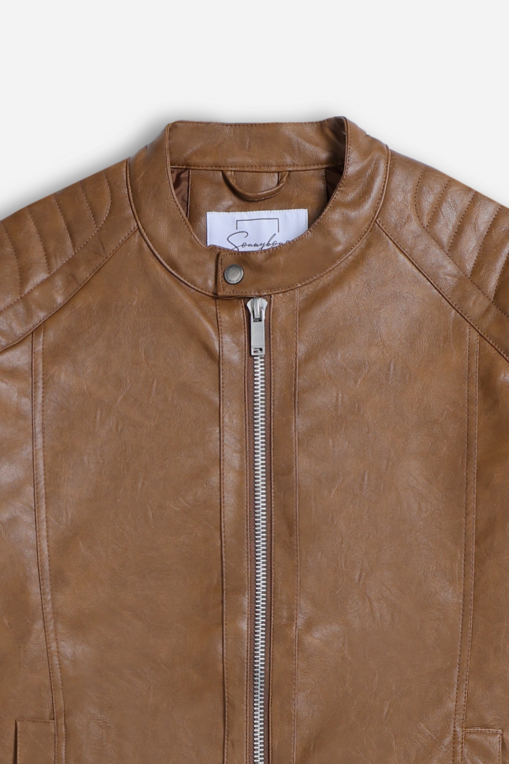 GIUBBOTTO BIKER SIMILPELLE COGNAC