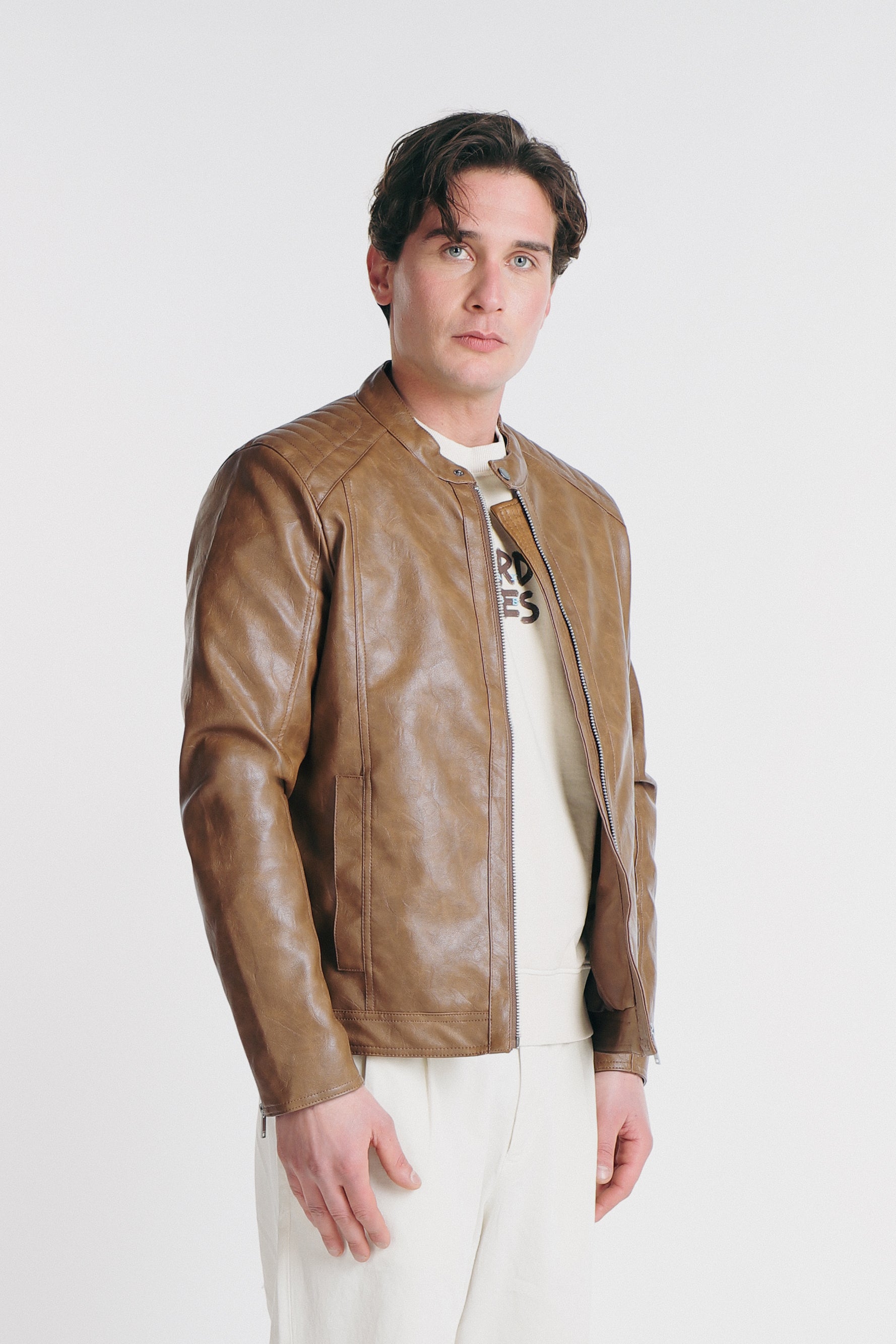 GIUBBOTTO BIKER SIMILPELLE COGNAC