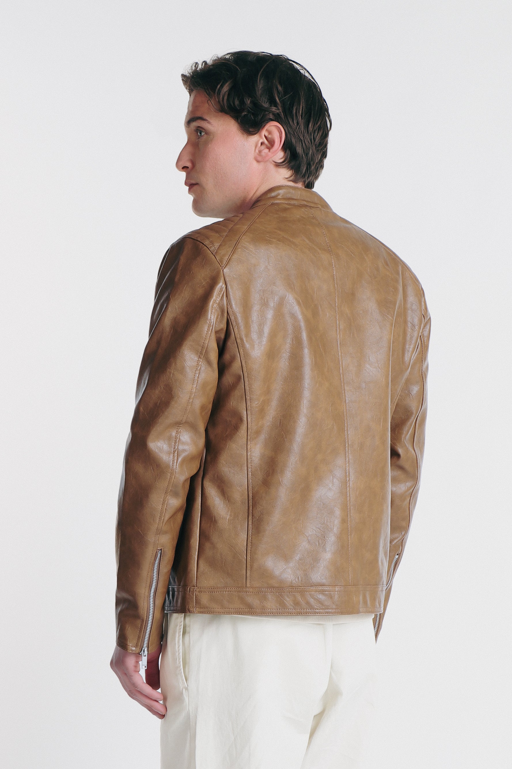 GIUBBOTTO BIKER SIMILPELLE COGNAC