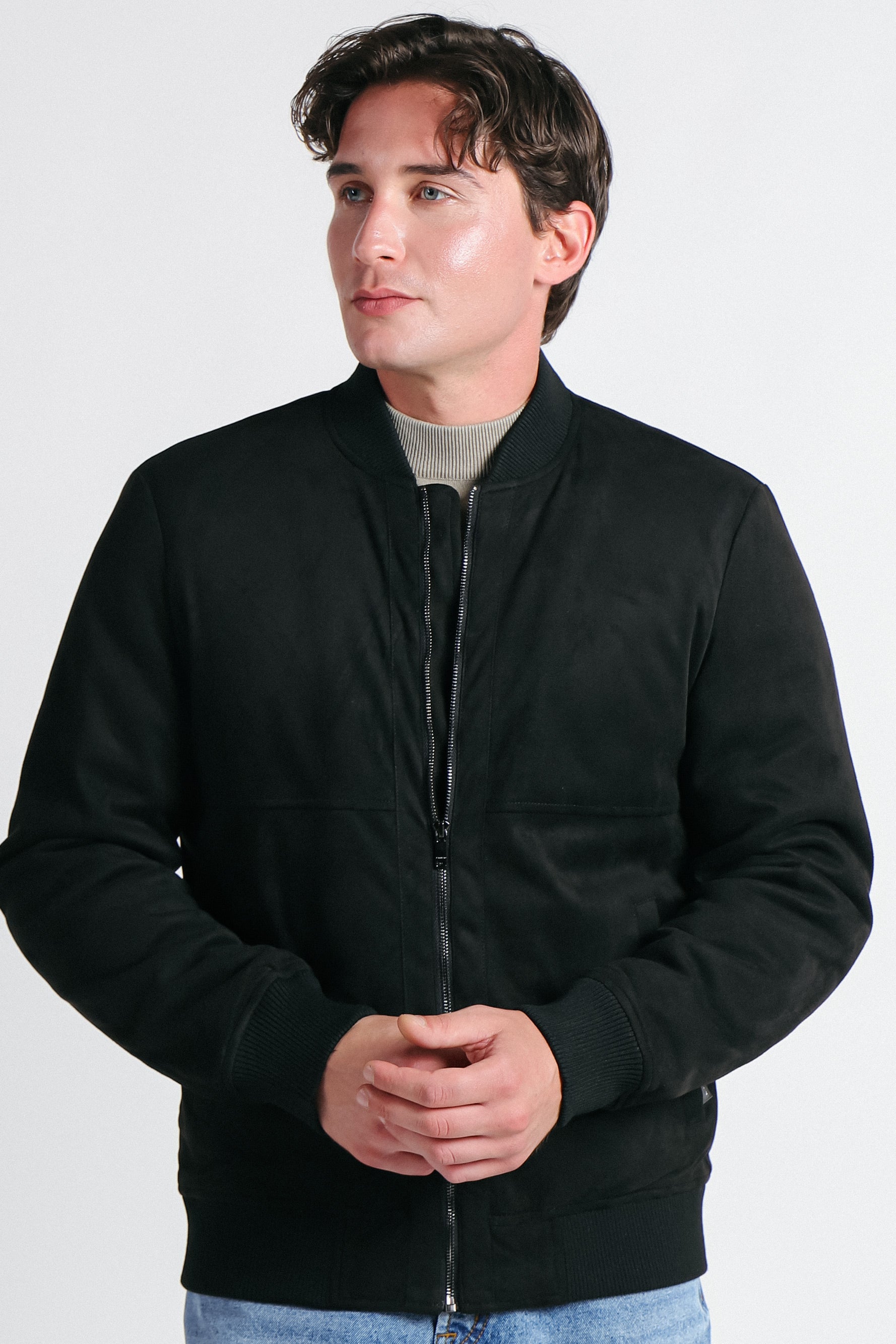 GIUBBOTTO BOMBER EFFETTO CAMOSCIO NERO