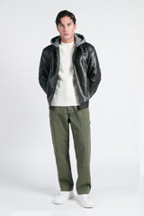 GIUBBOTTO BIKER CON CAPPUCCIO IN FELPA STACCABILE NERO