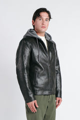 GIUBBOTTO BIKER CON CAPPUCCIO IN FELPA STACCABILE NERO