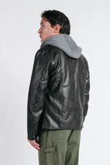 GIUBBOTTO BIKER CON CAPPUCCIO IN FELPA STACCABILE NERO