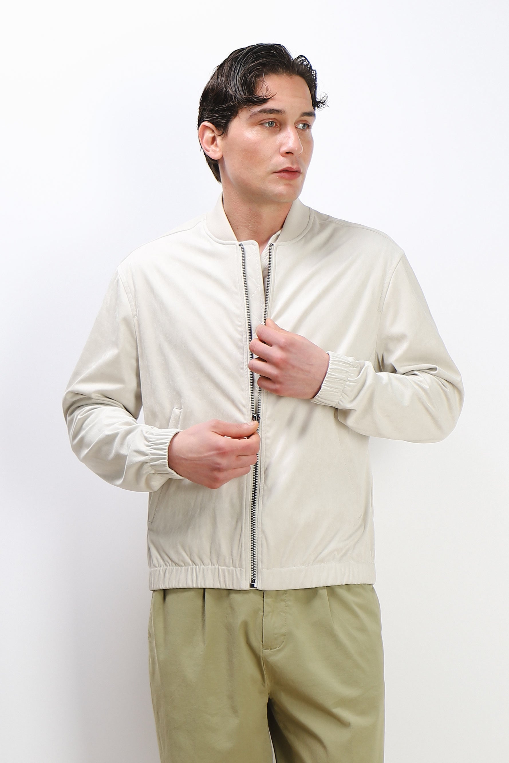GIUBBOTTO BOMBER EFFETTO CAMOSCIO GRIGIO GHIACCIO