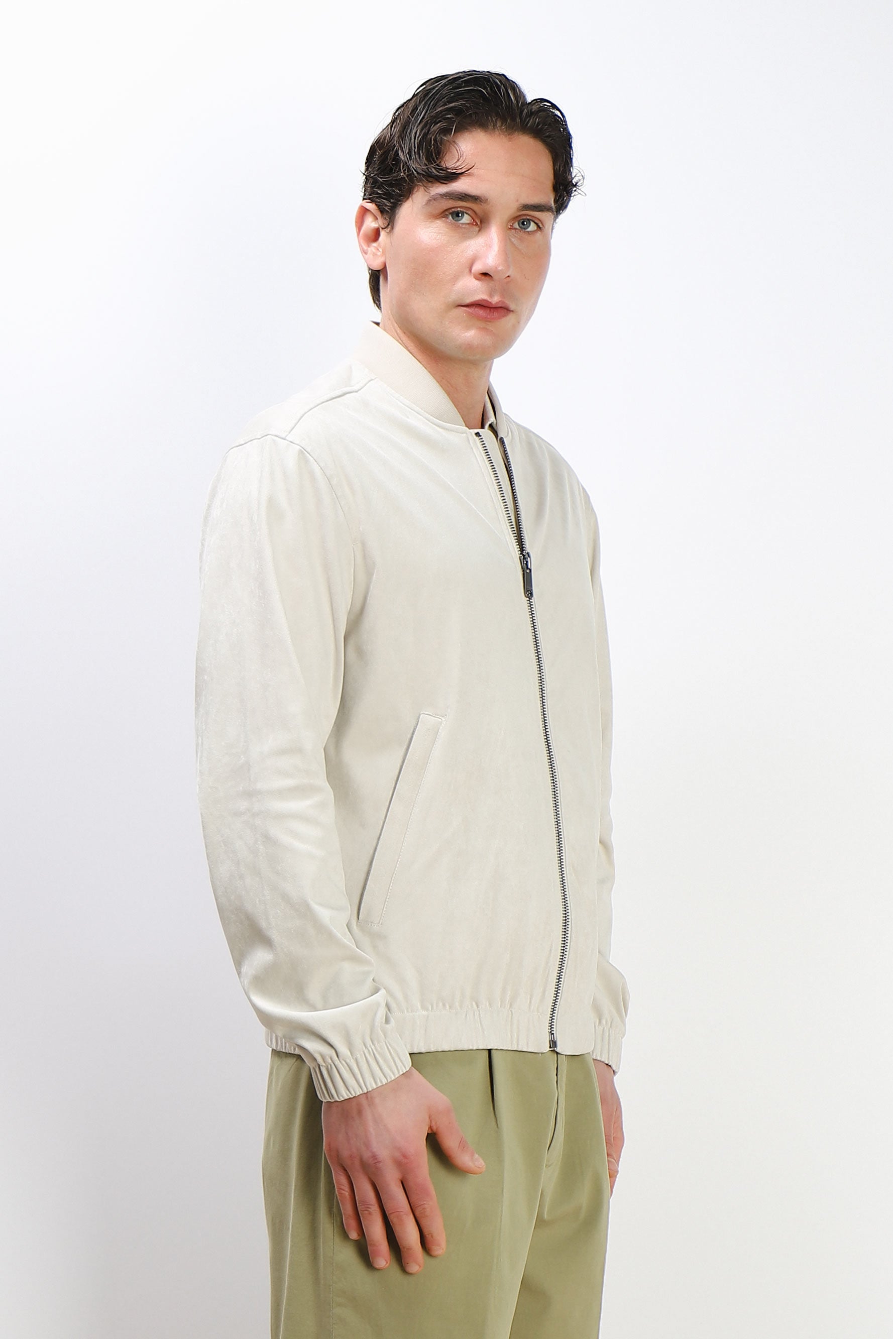 GIUBBOTTO BOMBER EFFETTO CAMOSCIO GRIGIO GHIACCIO