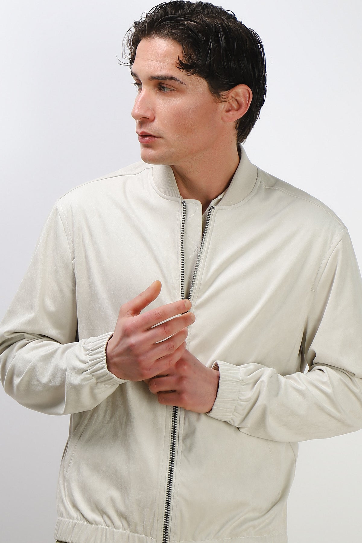 GIUBBOTTO BOMBER EFFETTO CAMOSCIO GRIGIO GHIACCIO