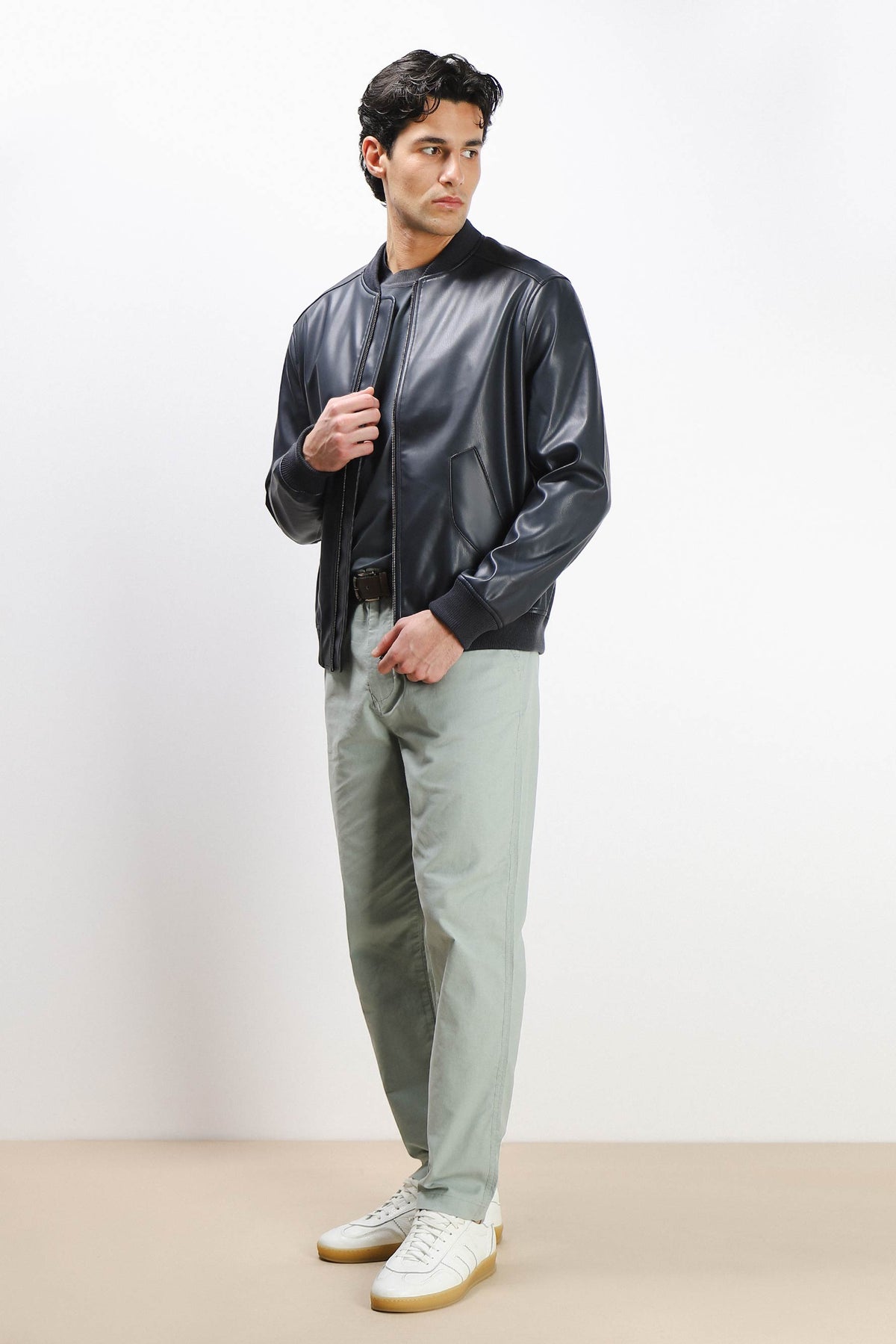 GIUBBOTTO BOMBER EFFETTO PELLE BLEU