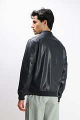 GIUBBOTTO BOMBER EFFETTO PELLE BLEU