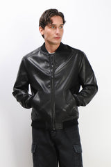 GIUBBOTTO BOMBER EFFETTO PELLE NERO