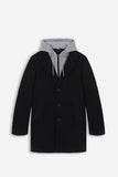 CAPPOTTO BARONETTO CON CAPPUCCIO IN FELPA NERO - Sonnybono