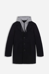 CAPPOTTO BARONETTO CON CAPPUCCIO IN FELPA NERO - Sonnybono