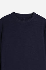 MAGLIA GIROCOLLO TESSUTO SLUB BLEU