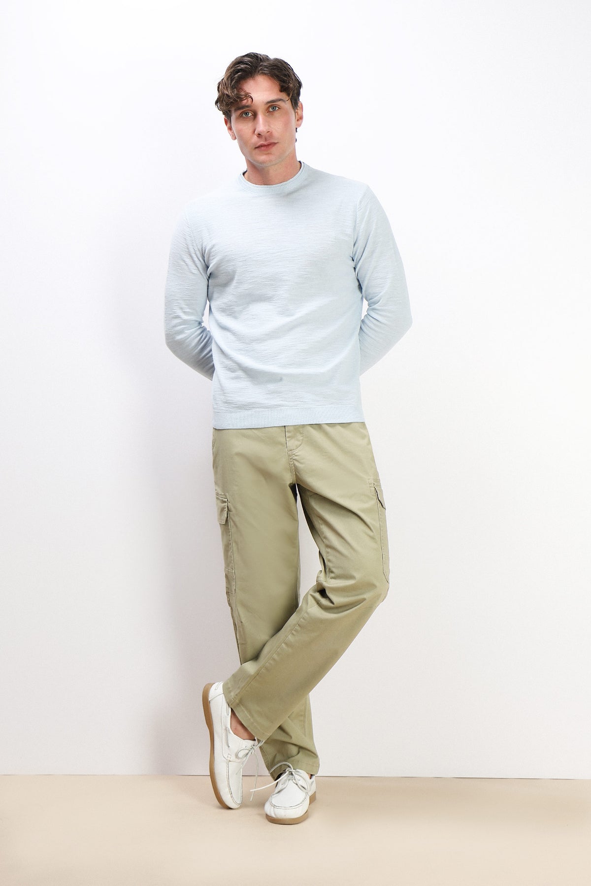 MAGLIA GIROCOLLO TESSUTO SLUB CIELO