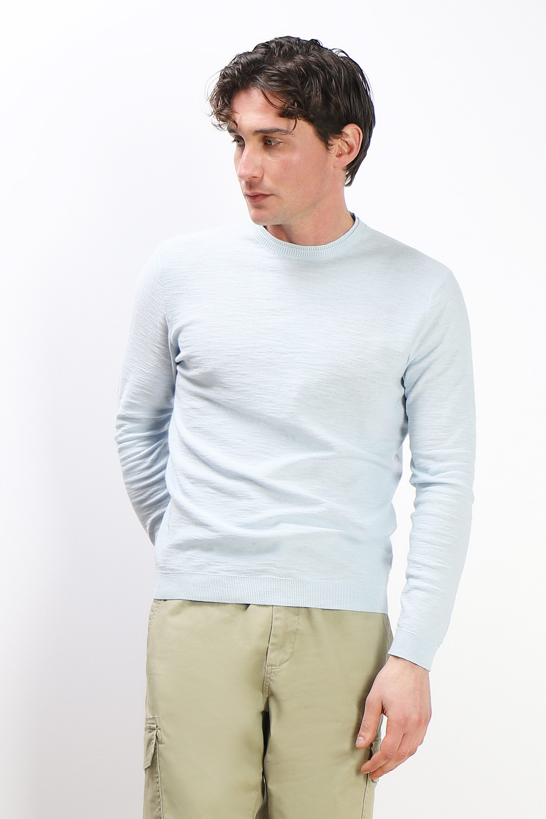 MAGLIA GIROCOLLO TESSUTO SLUB CIELO