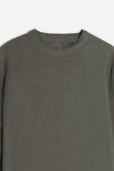 MAGLIA GIROCOLLO TESSUTO SLUB VERDE MILITARE