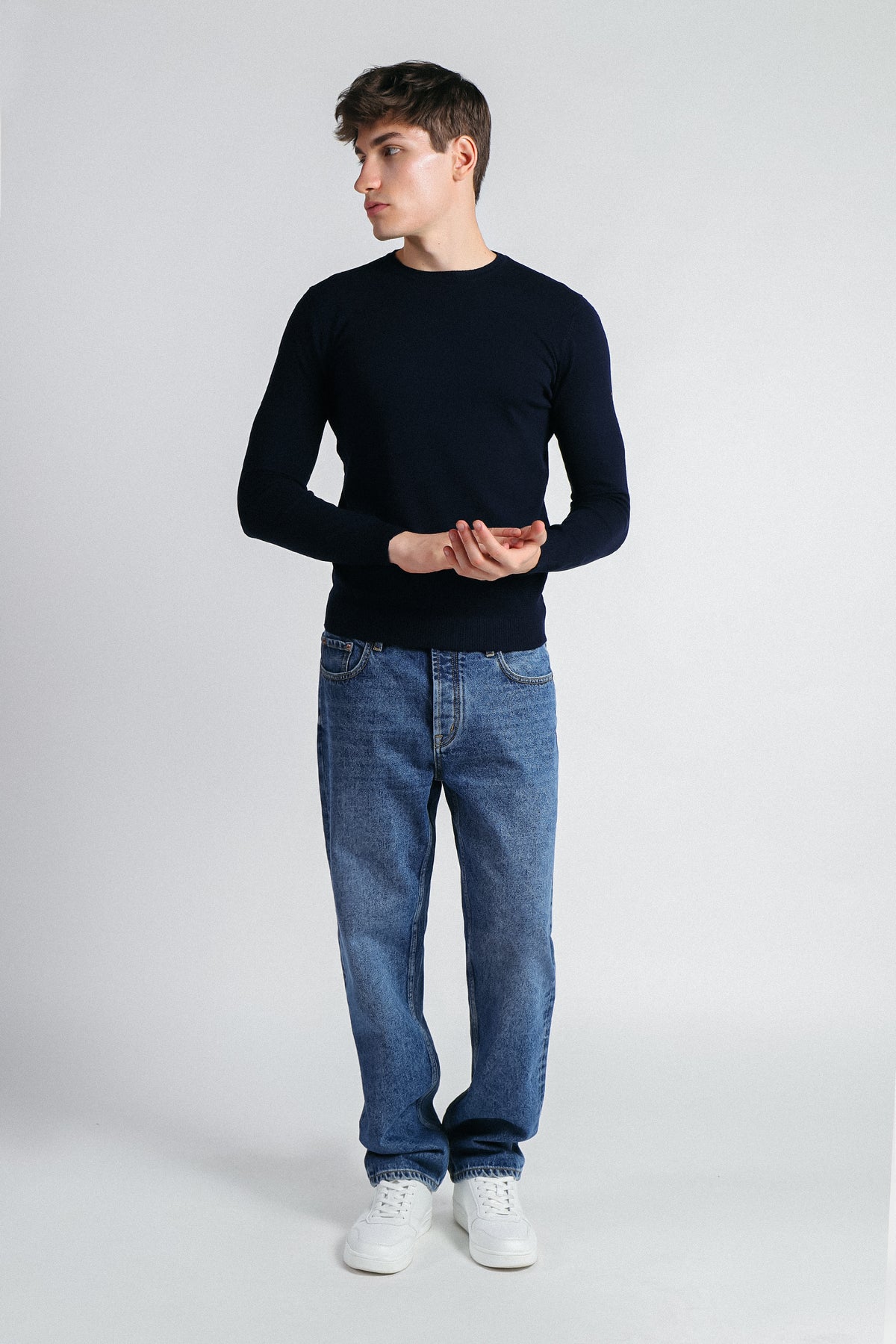 MAGLIA GIROCOLLO IN VISCOSA NYLON BLEU