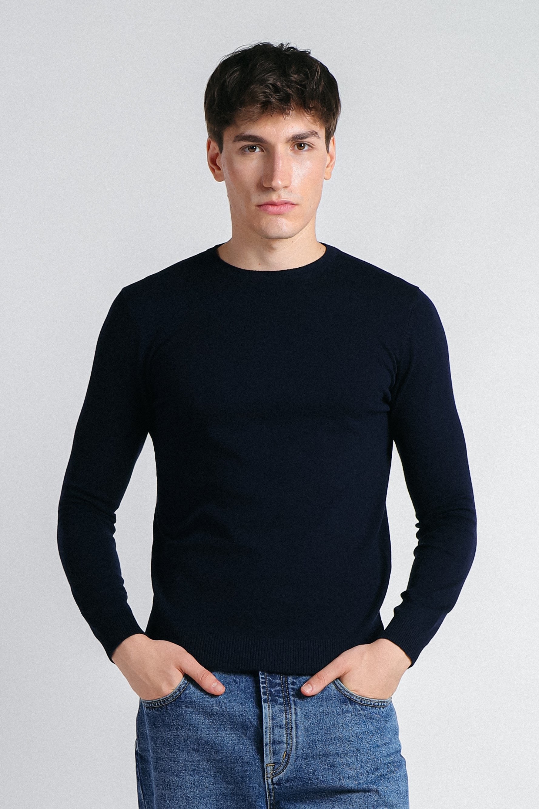 MAGLIA GIROCOLLO IN VISCOSA NYLON BLEU