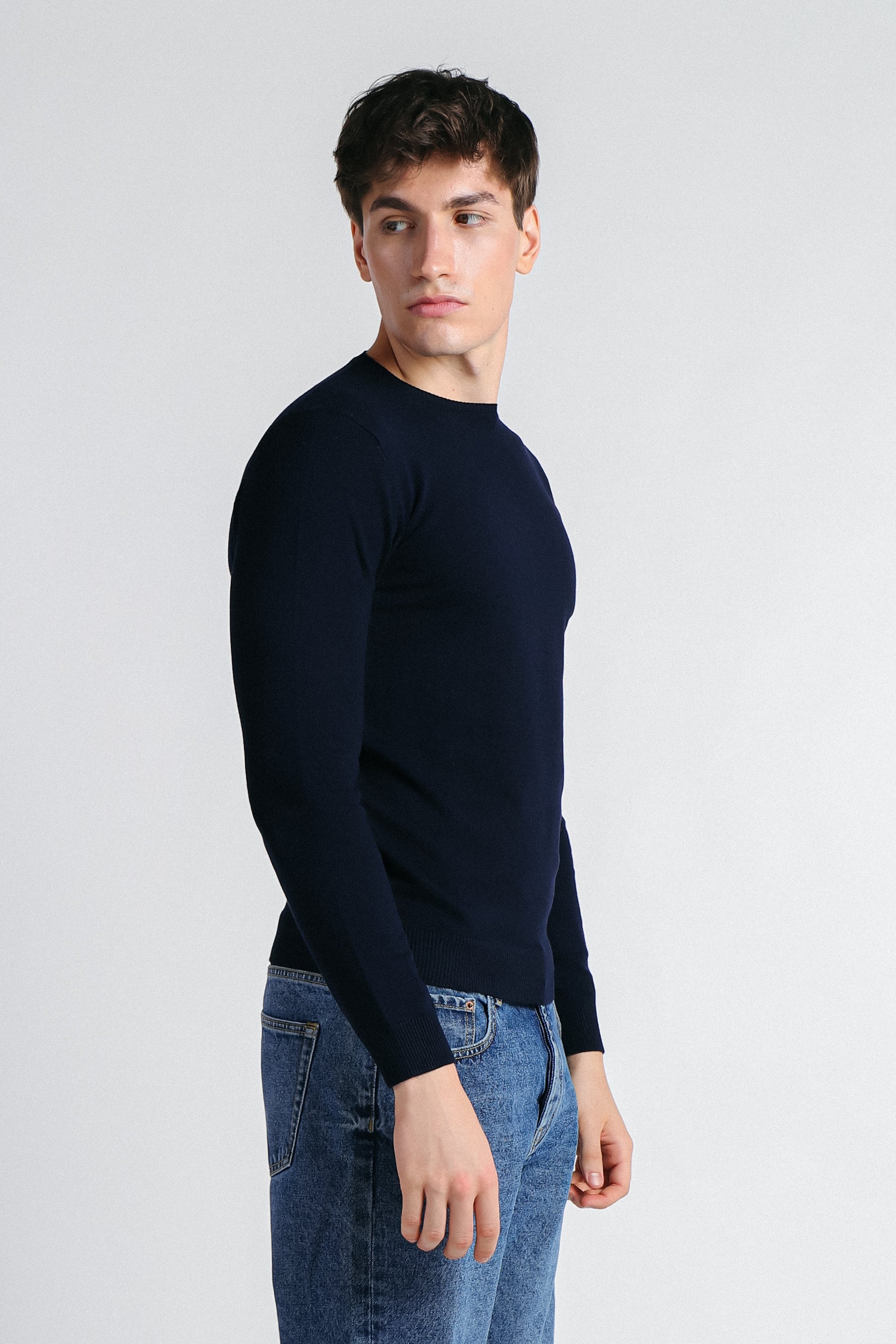 MAGLIA GIROCOLLO IN VISCOSA NYLON BLEU