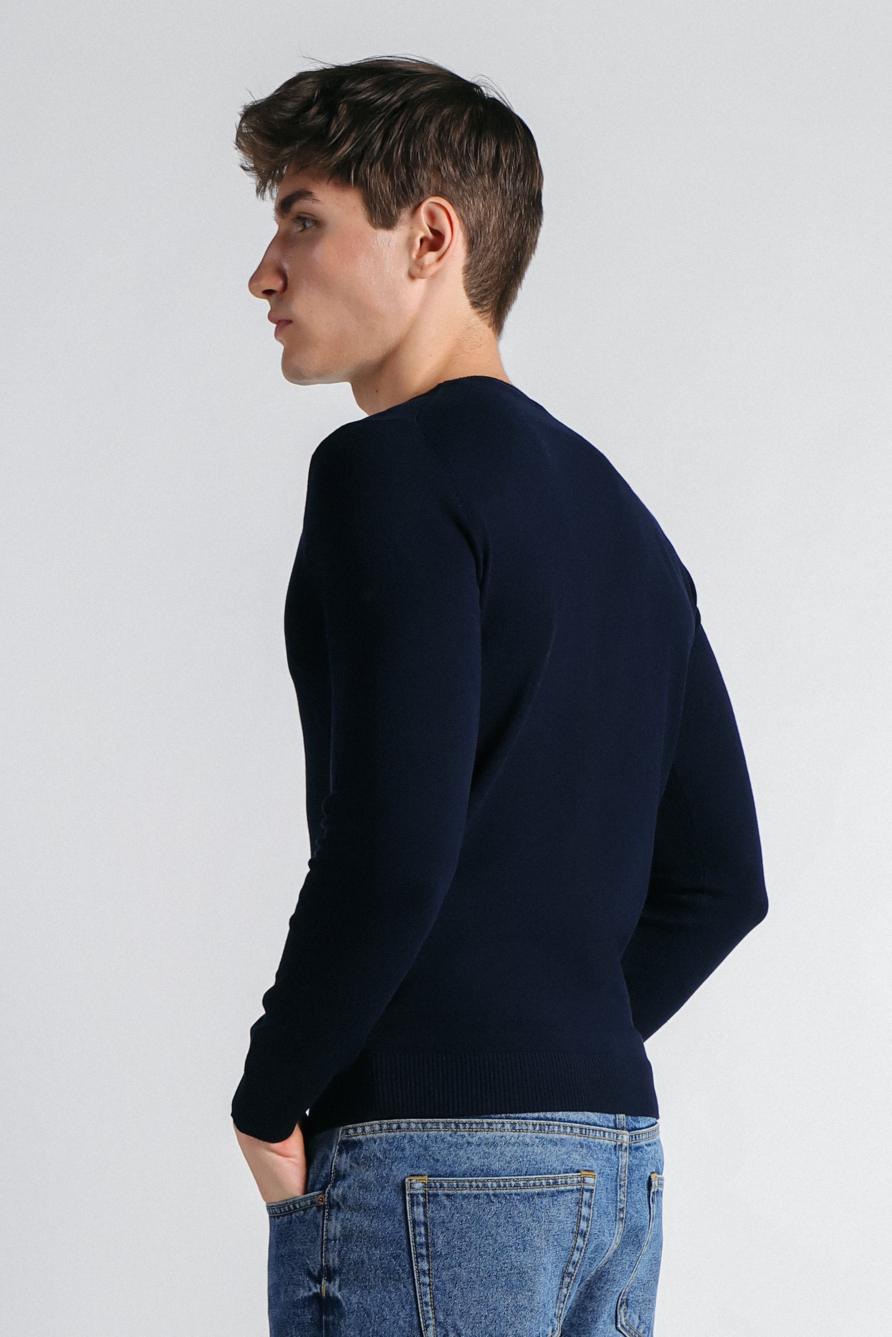 MAGLIA GIROCOLLO IN VISCOSA NYLON BLEU