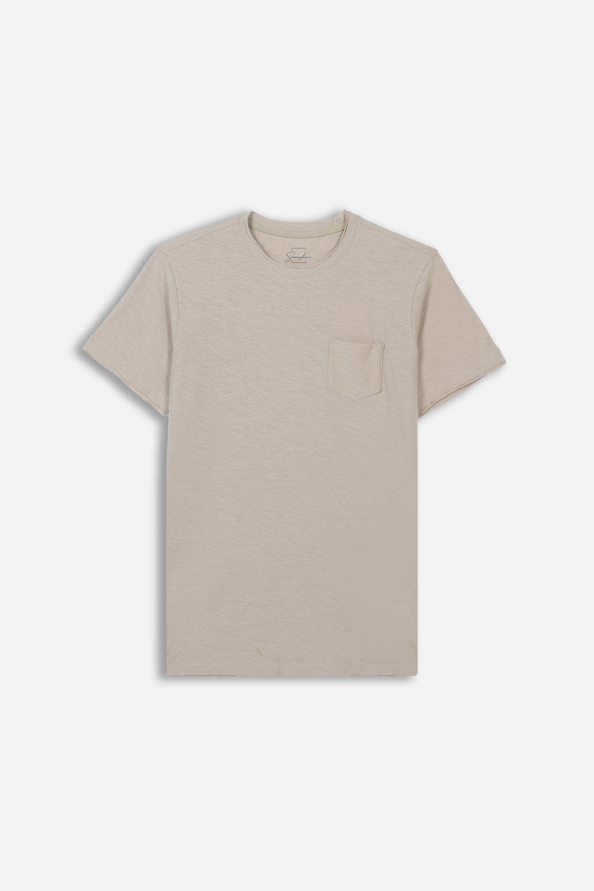 T-SHIRT GIROCOLLO SLUB TASCHINO BEIGE