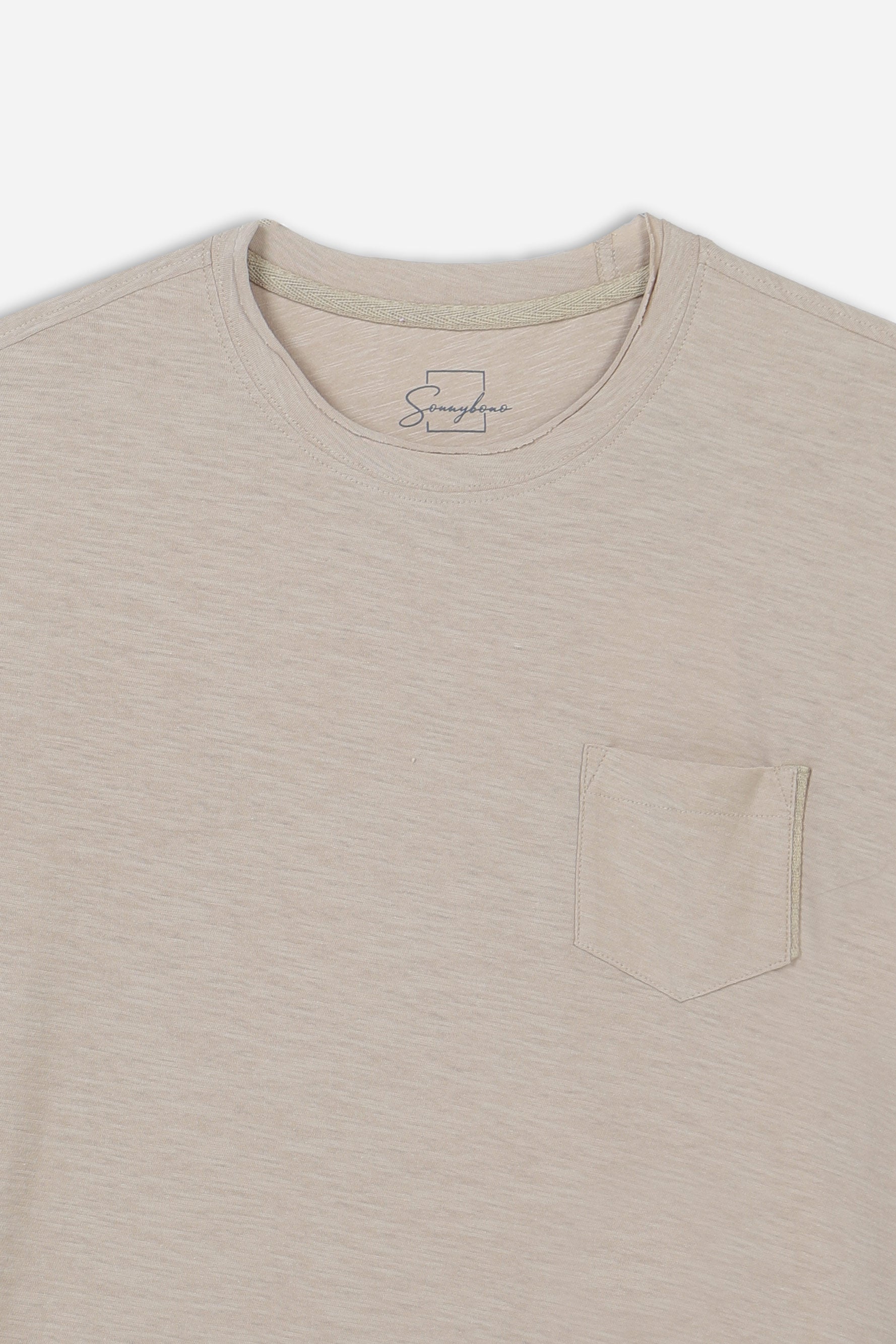 T-SHIRT GIROCOLLO SLUB TASCHINO BEIGE