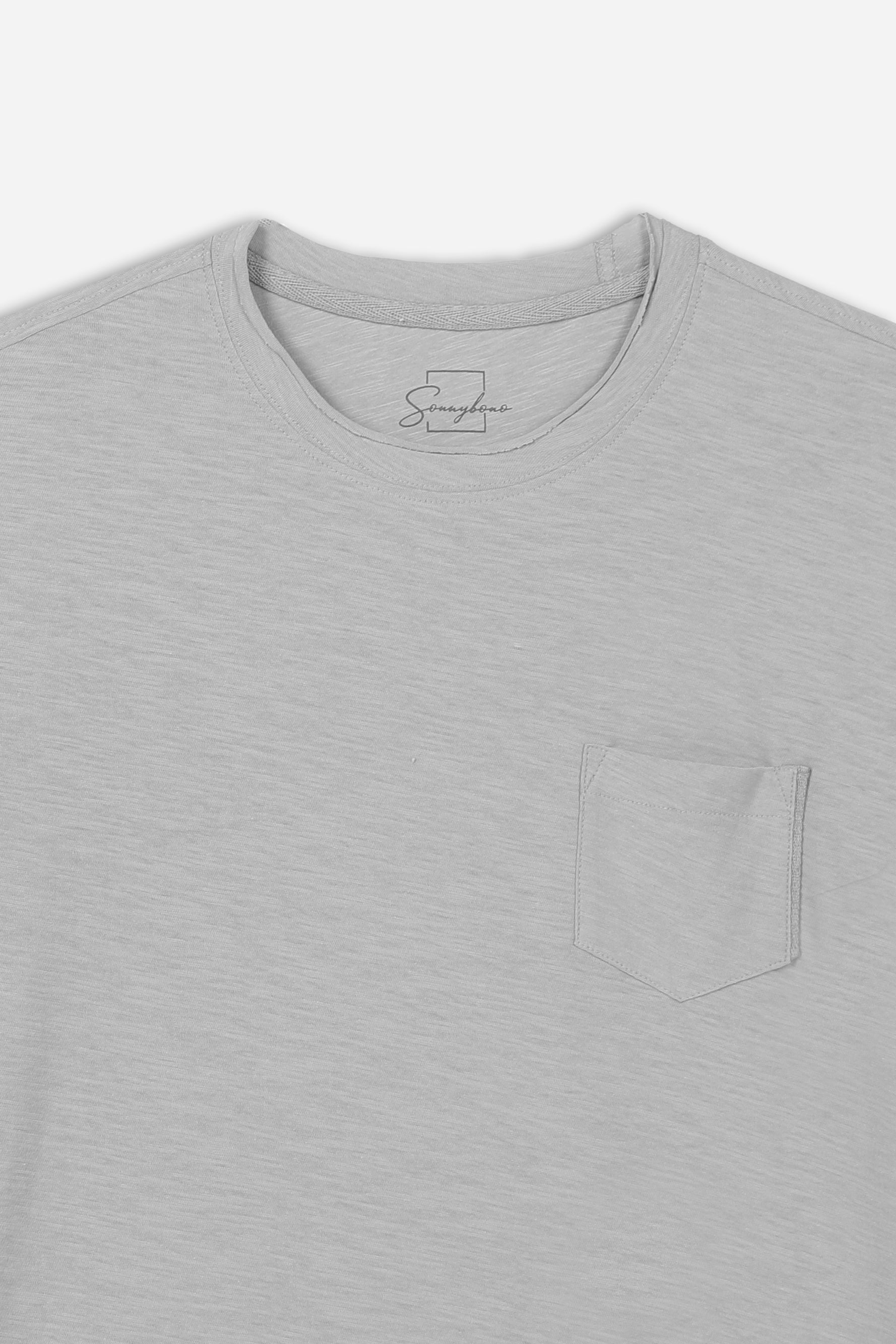 T-SHIRT GIROCOLLO SLUB TASCHINO GRIGIO CHIARO