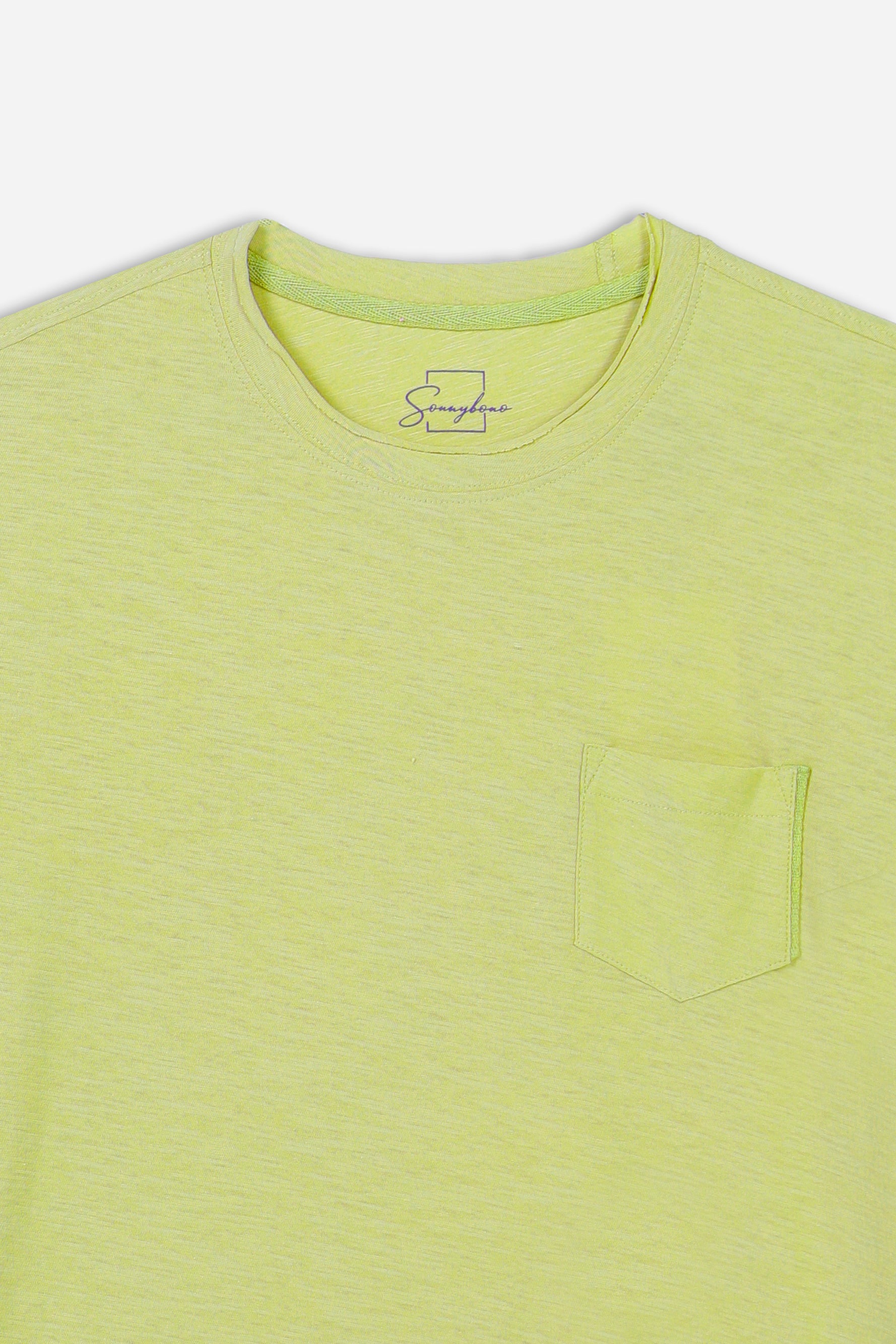 T-SHIRT GIROCOLLO SLUB TASCHINO LIME