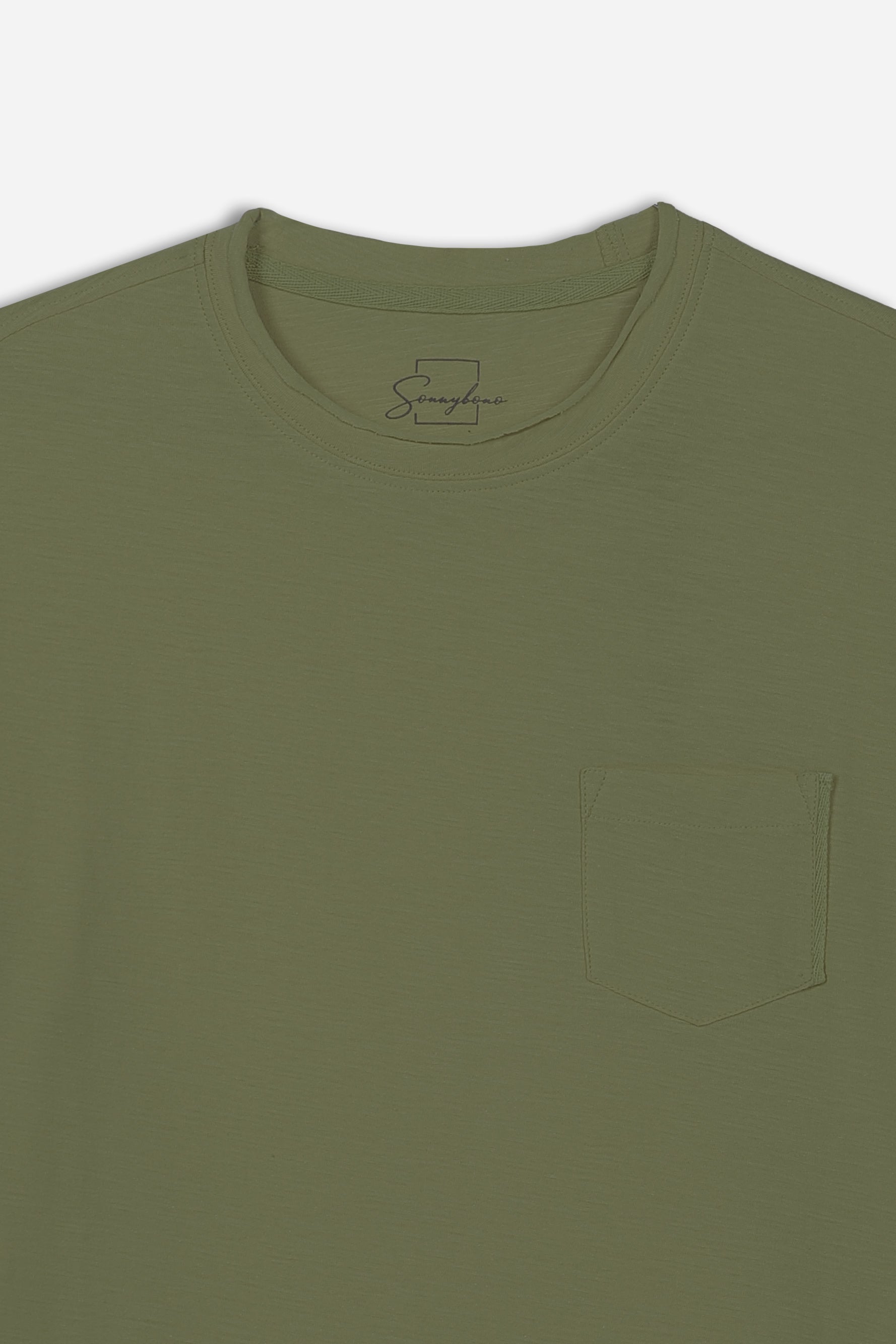 T-SHIRT GIROCOLLO SLUB TASCHINO VERDE MILITARE