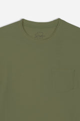 T-SHIRT GIROCOLLO SLUB TASCHINO VERDE MILITARE