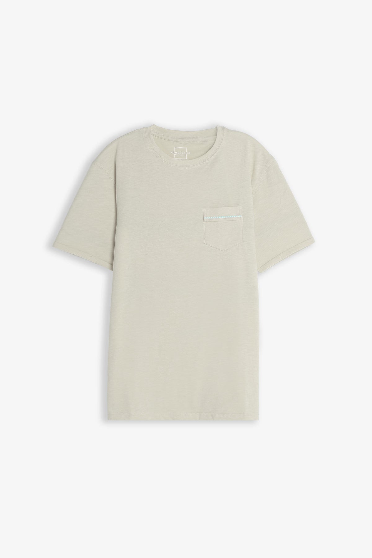 T-SHIRT GIROCOLLO SLUB  CON TASCHINO BEIGE CHIARO
