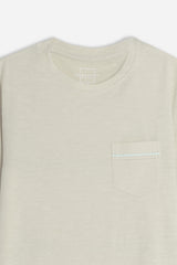 T-SHIRT GIROCOLLO SLUB  CON TASCHINO BEIGE CHIARO
