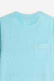 T-SHIRT GIROCOLLO SLUB  CON TASCHINO CELESTE