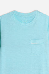 T-SHIRT GIROCOLLO SLUB  CON TASCHINO CELESTE