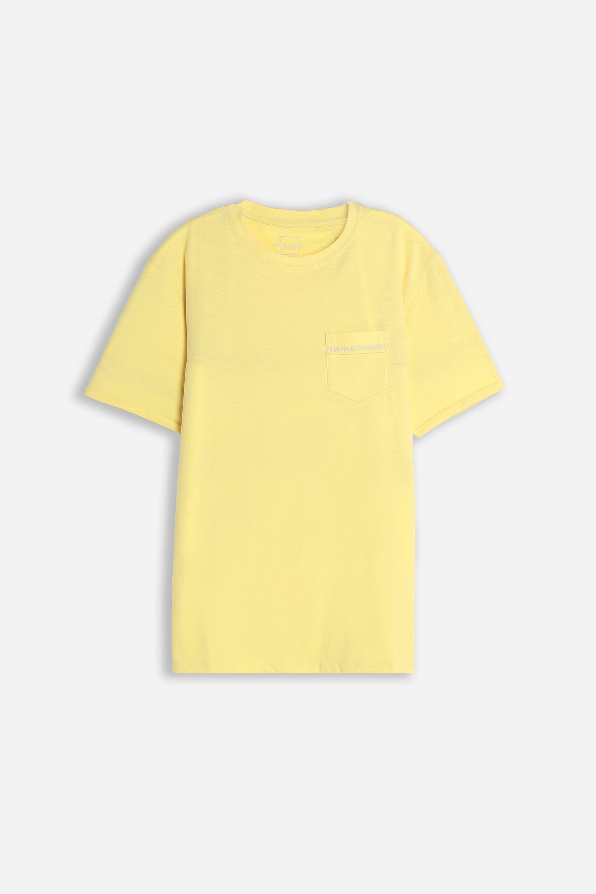 T-SHIRT GIROCOLLO SLUB  CON TASCHINO GIALLO CHIARO