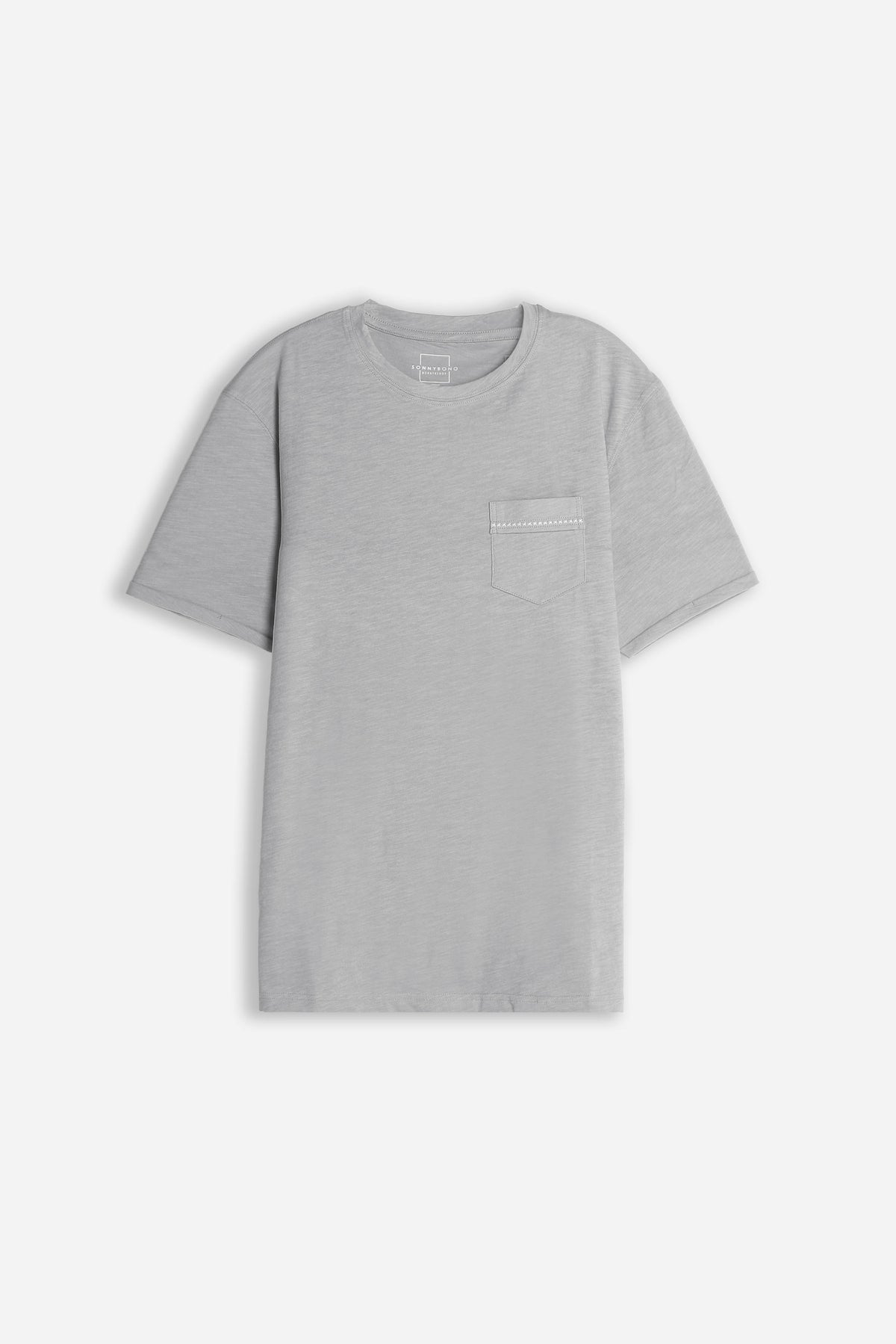T-SHIRT GIROCOLLO SLUB  CON TASCHINO GRIGIO SCURO