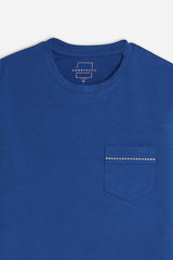 T-SHIRT GIROCOLLO SLUB  CON TASCHINO INDACO