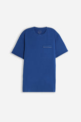 T-SHIRT GIROCOLLO SLUB  CON TASCHINO INDACO