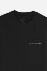 T-SHIRT GIROCOLLO SLUB  CON TASCHINO NERO