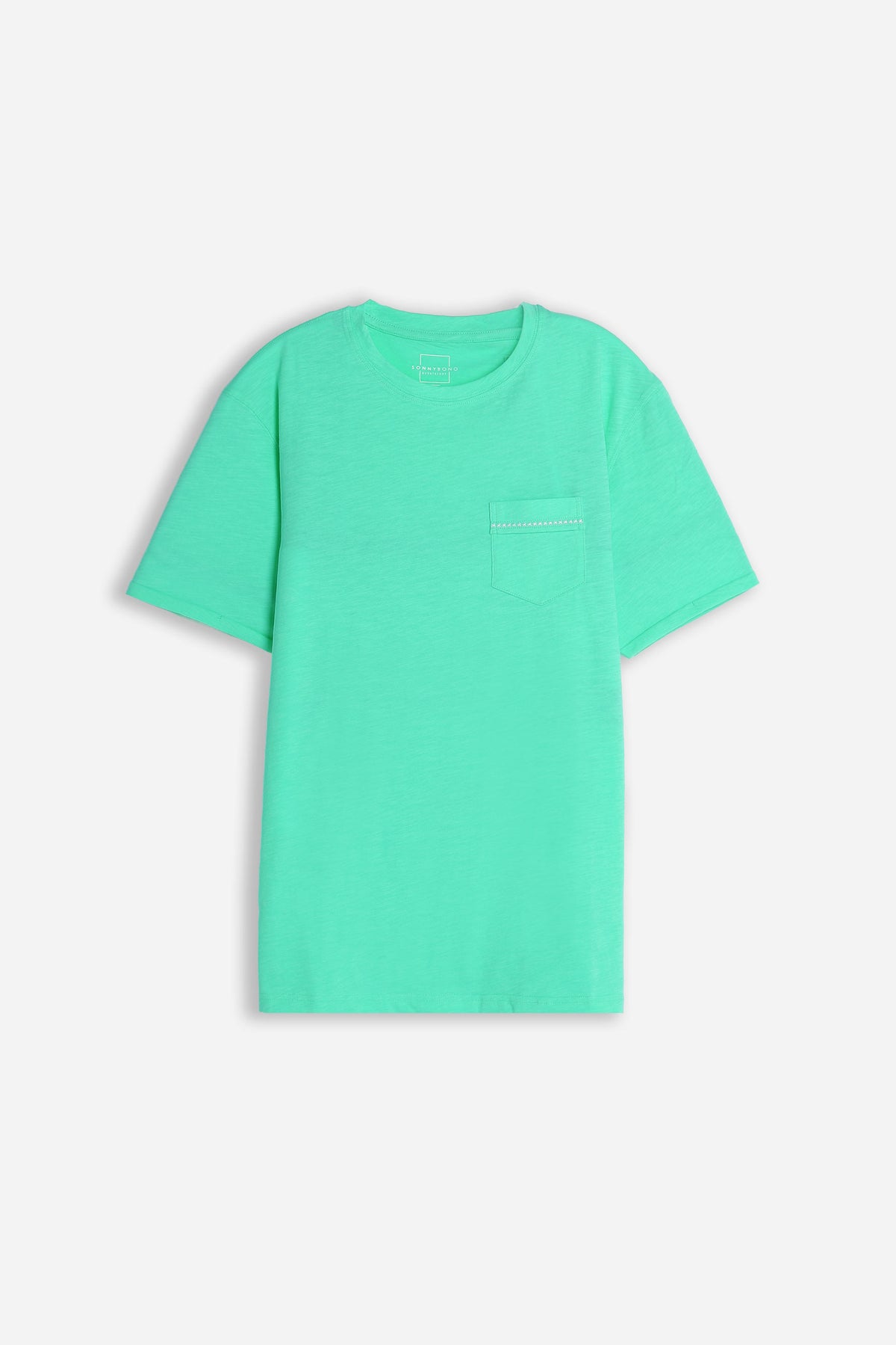 T-SHIRT GIROCOLLO SLUB  CON TASCHINO VERDE SMERALDO