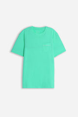 T-SHIRT GIROCOLLO SLUB  CON TASCHINO VERDE SMERALDO