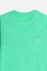 T-SHIRT GIROCOLLO SLUB  CON TASCHINO VERDE SMERALDO