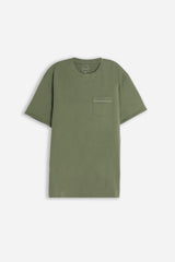 T-SHIRT GIROCOLLO SLUB  CON TASCHINO VERDE MILITARE