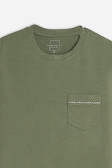 T-SHIRT GIROCOLLO SLUB  CON TASCHINO VERDE MILITARE