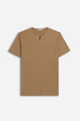 T-SHIRT COLLO A GOCCIA IN SLUB BISCOTTO 