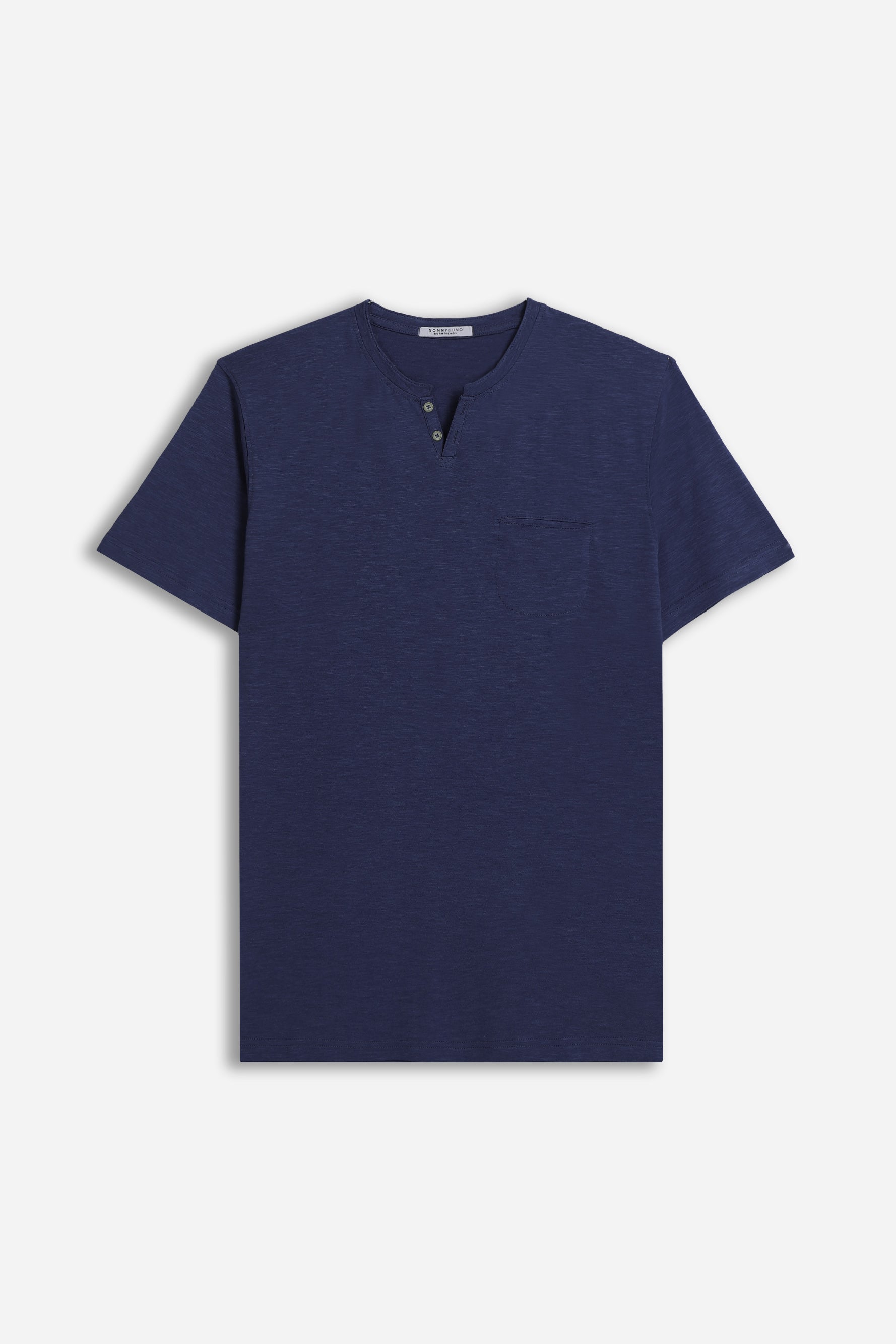 T-SHIRT COLLO A GOCCIA IN SLUB INDACO 